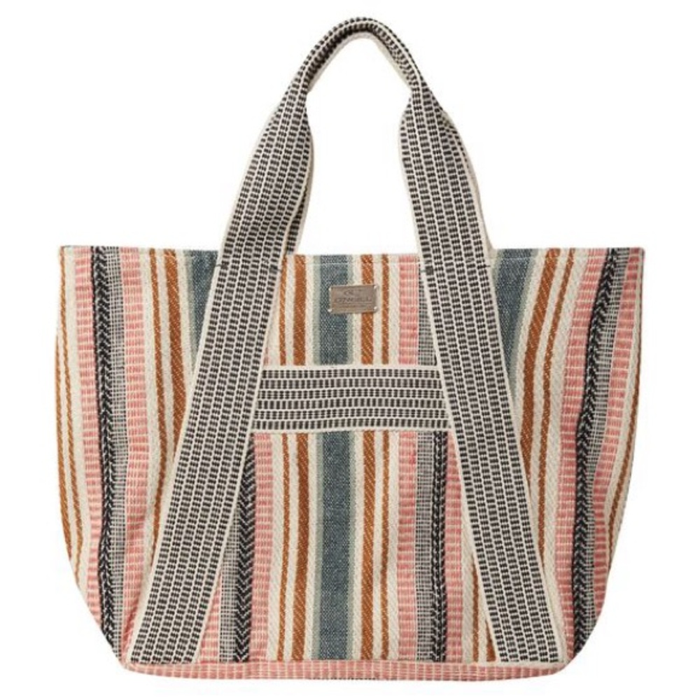 O'Neill Striped Bucket Tote Bag in Pink and Tan -